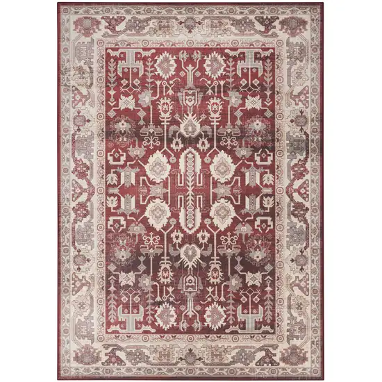 Red and Ivory Oriental Distressed Non Skid Area Rug Photo 8