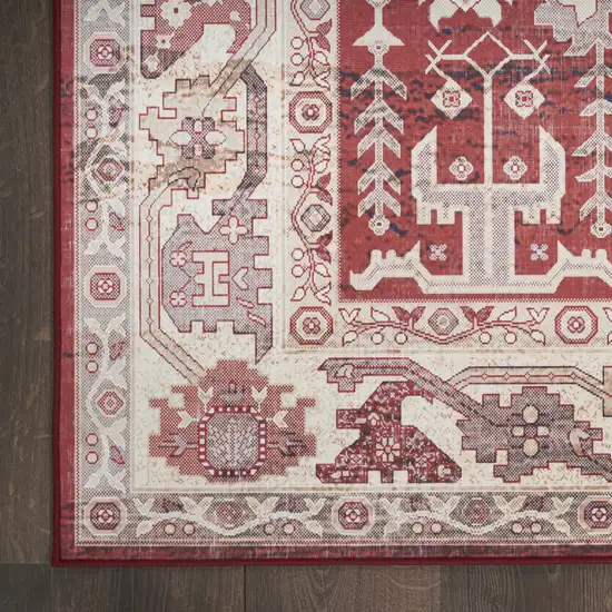 Red and Ivory Oriental Distressed Non Skid Area Rug Photo 4