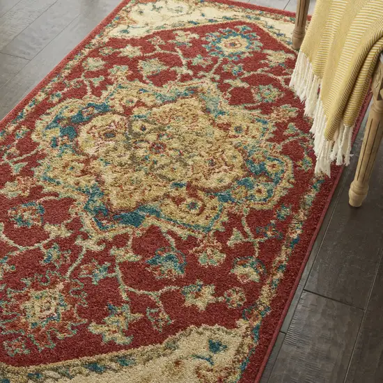 Red and Ivory Oriental Power Loom Area Rug Photo 8