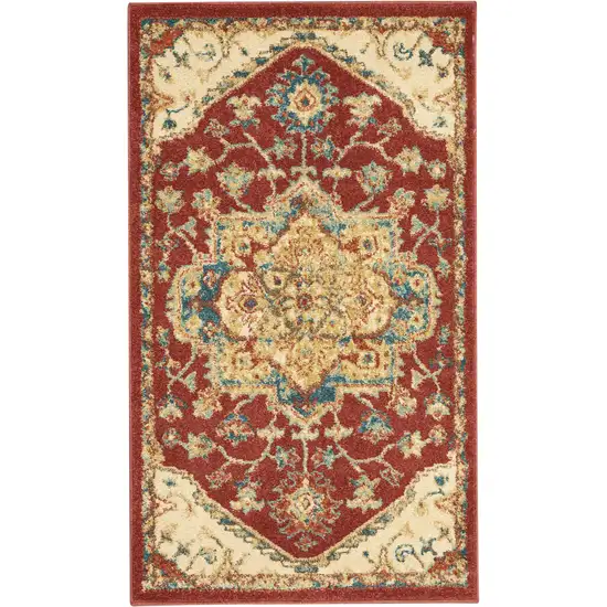 Red and Ivory Oriental Power Loom Area Rug Photo 1