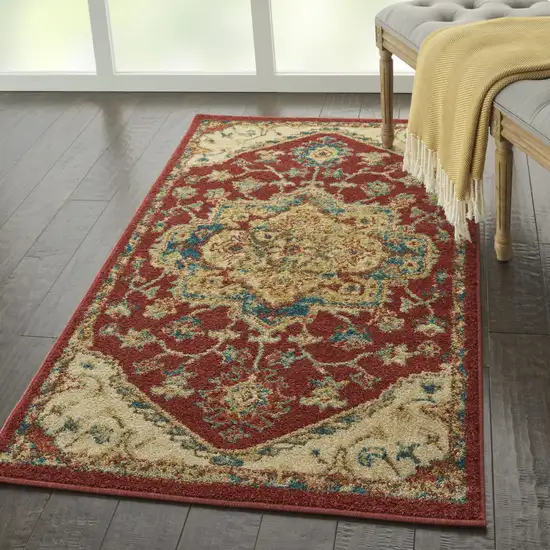 Red and Ivory Oriental Power Loom Area Rug Photo 6