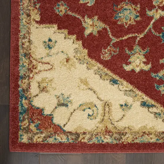 Red and Ivory Oriental Power Loom Area Rug Photo 3