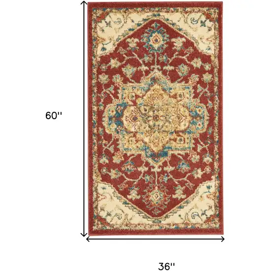 Red and Ivory Oriental Power Loom Area Rug Photo 9