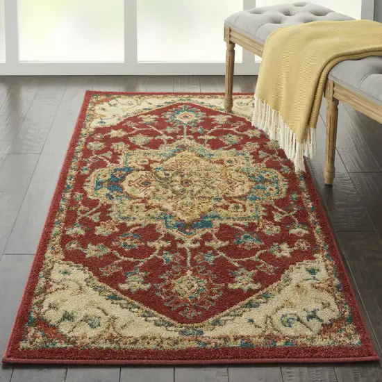 Red and Ivory Oriental Power Loom Area Rug Photo 7