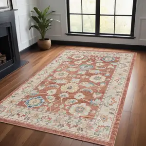 Photo of Red and Ivory Oriental Power Loom Area Rug