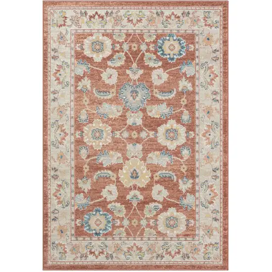 Red and Ivory Oriental Power Loom Area Rug Photo 2