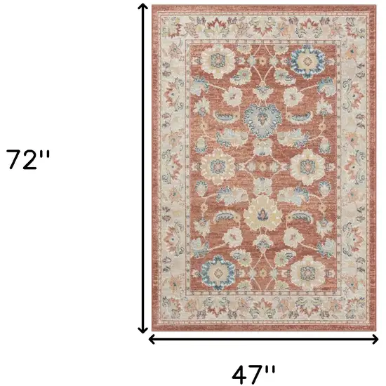 Red and Ivory Oriental Power Loom Area Rug Photo 3