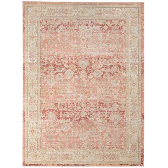 Red and Ivory Oriental Power Loom Distressed Area Rug Photo 1