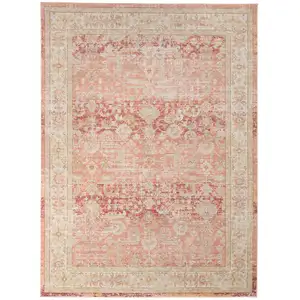 Photo of Red and Ivory Oriental Power Loom Distressed Area Rug