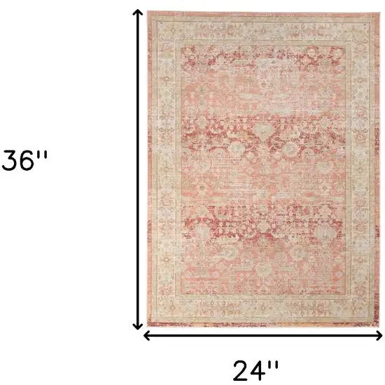 Red and Ivory Oriental Power Loom Distressed Area Rug Photo 7