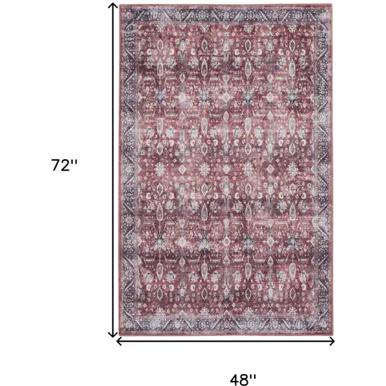 Red and Ivory Oriental Power Loom Distressed Washable Non Skid Area Rug Photo 10