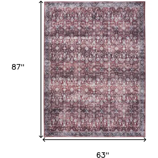 Red and Ivory Oriental Power Loom Distressed Washable Non Skid Area Rug Photo 10