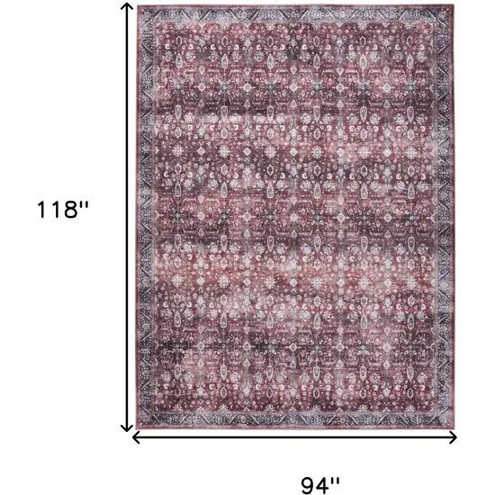 Red and Ivory Oriental Power Loom Distressed Washable Non Skid Area Rug Photo 10