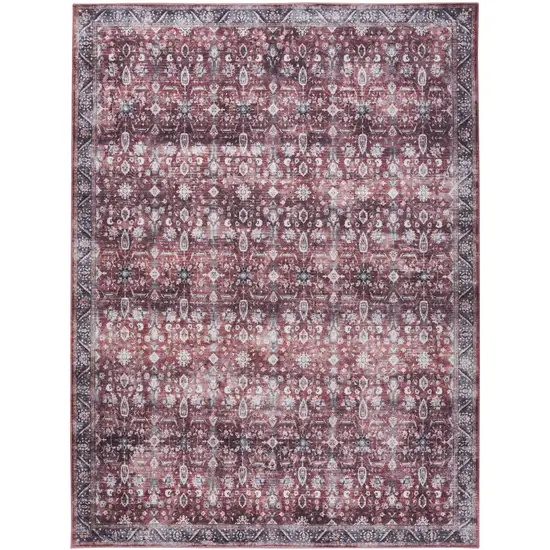 Red and Ivory Oriental Power Loom Distressed Washable Non Skid Area Rug Photo 1