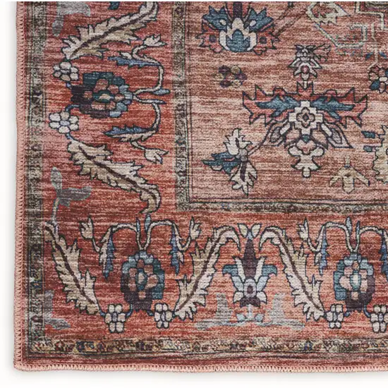 Red and Ivory Oriental Power Loom Distressed Washable Non Skid Runner Rug Photo 5