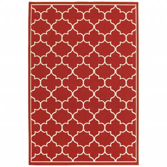 Red and Ivory Trellis Indoor Outdoor Area Rug Photo 1