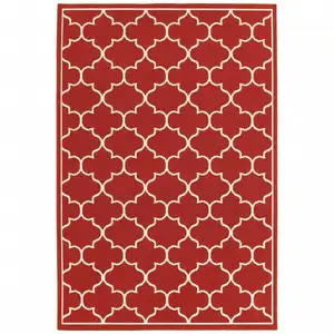 Photo of Red and Ivory Trellis Indoor Outdoor Area Rug