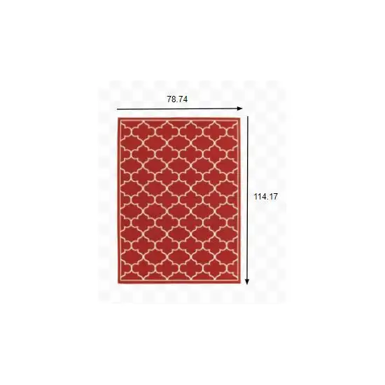 Red and Ivory Trellis Indoor Outdoor Area Rug Photo 3