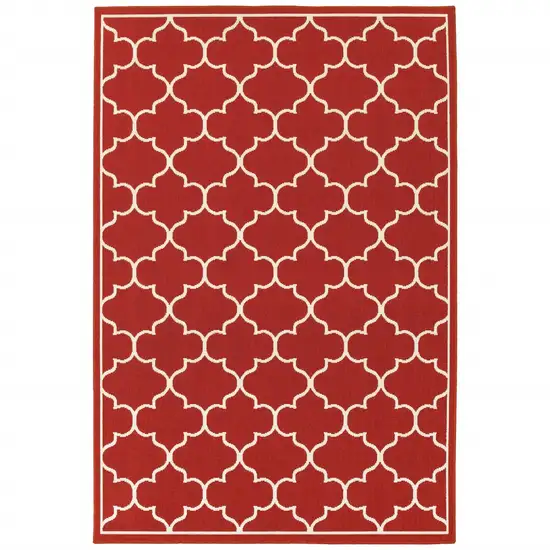 Red and Ivory Trellis Indoor Outdoor Area Rug Photo 4