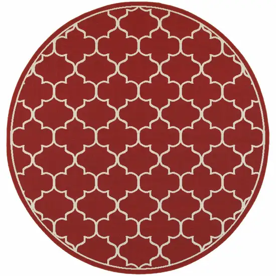 Red and Ivory Trellis Indoor Outdoor Area Rug Photo 1