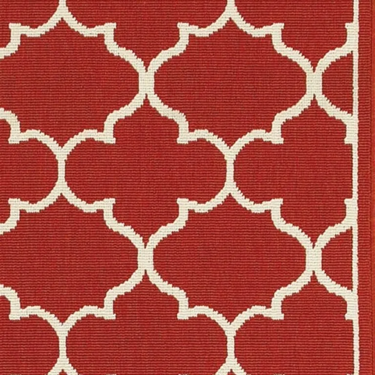 Red and Ivory Trellis Indoor Outdoor Runner Rug Photo 4