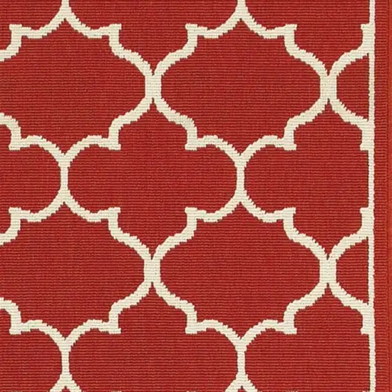 Red and Ivory Trellis Indoor Outdoor Runner Rug Photo 4