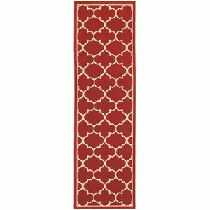 Photo of Red and Ivory Trellis Indoor Outdoor Runner Rug