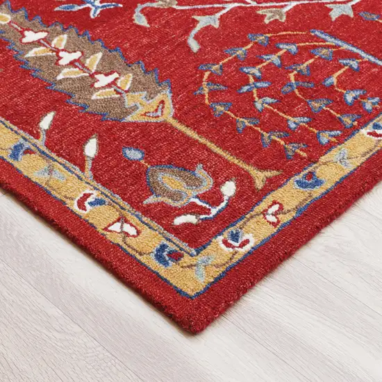 Red and Ivory Wool Floral Hand Tufted Area Rug Photo 9