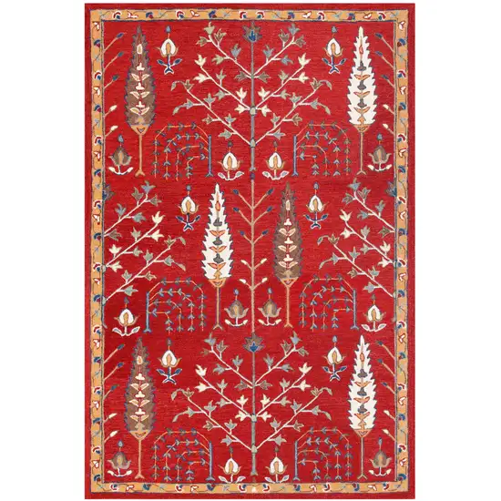 Red and Ivory Wool Floral Hand Tufted Area Rug Photo 2