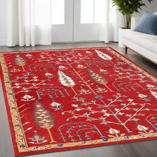 Red and Ivory Wool Floral Hand Tufted Area Rug Photo 1