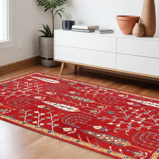 Red and Ivory Wool Floral Hand Tufted Area Rug Photo 1