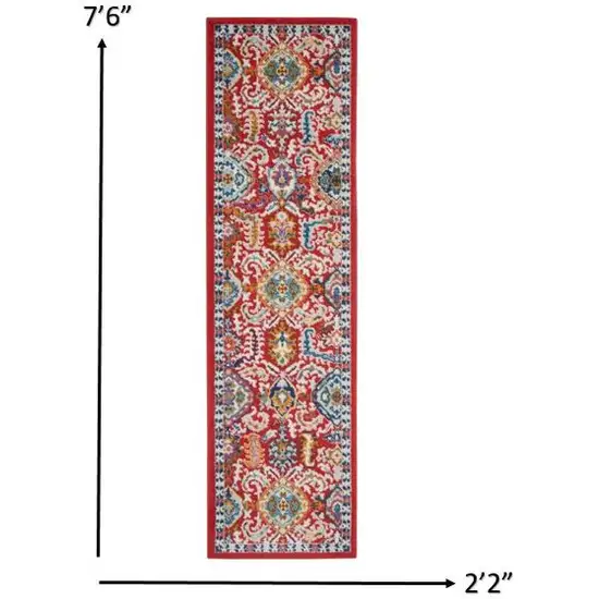 Red and Multicolor Decorative Runner Rug Photo 5