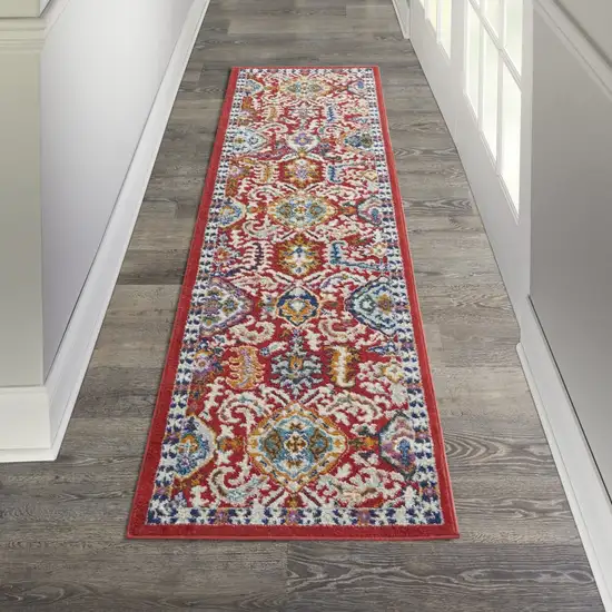 Red and Multicolor Decorative Runner Rug Photo 6