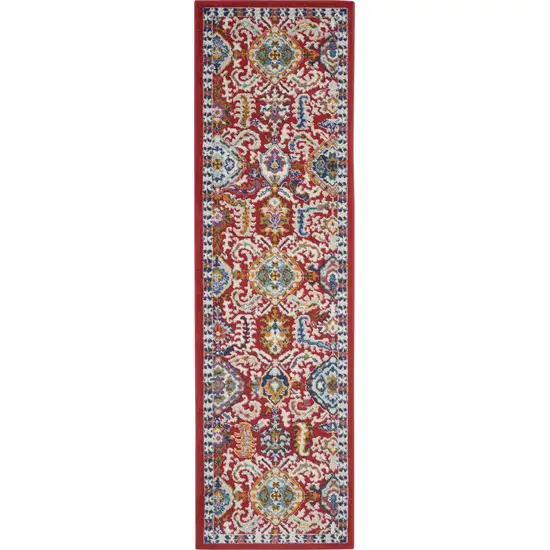 Red and Multicolor Decorative Runner Rug Photo 1