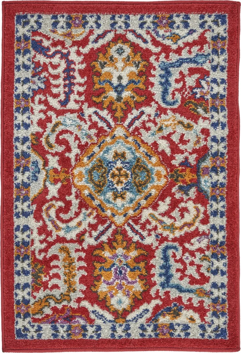 Red and Multicolor Decorative Scatter Rug Photo 1