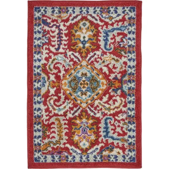 Red and Multicolor Decorative Scatter Rug Photo 1