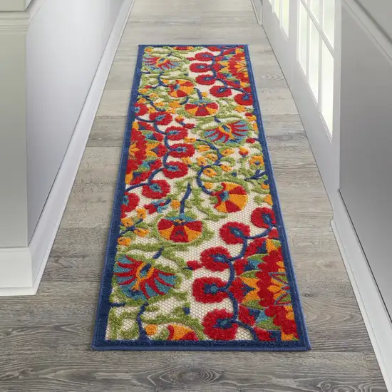 Red and Multicolor Indoor Outdoor Runner Rug Photo 6