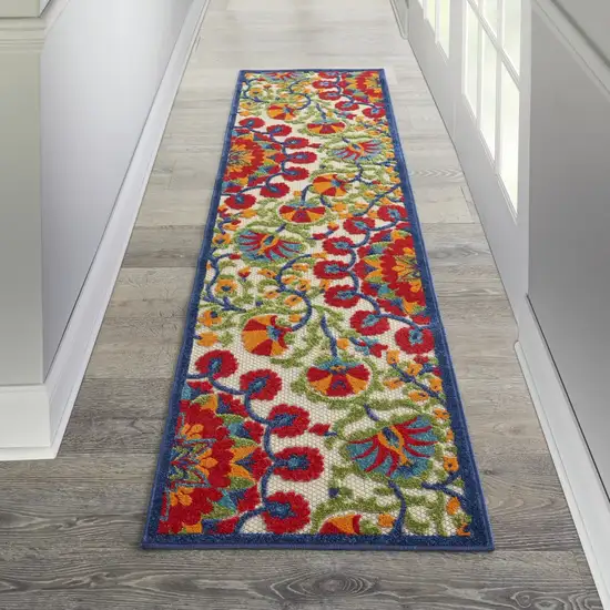 Red and Multicolor Indoor Outdoor Runner Rug Photo 6