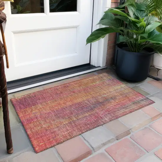 Red and Orange Striped Washable Non Skid Indoor Outdoor Area Rug Photo 8