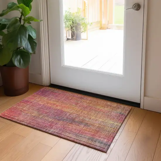 Red and Orange Striped Washable Non Skid Indoor Outdoor Area Rug Photo 9