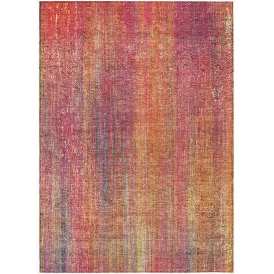 Red and Orange Striped Washable Non Skid Indoor Outdoor Area Rug Photo 2