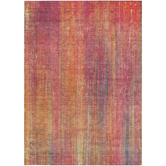 Red and Orange Striped Washable Non Skid Indoor Outdoor Area Rug Photo 4