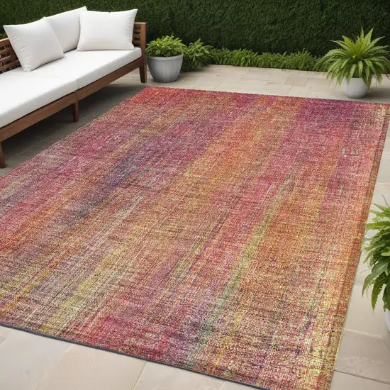 Red and Orange Striped Washable Non Skid Indoor Outdoor Area Rug Photo 1