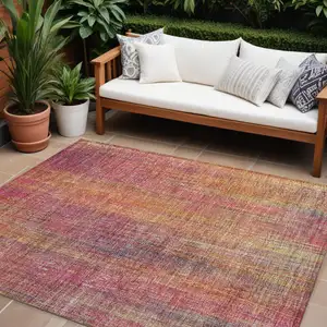 Photo of Red and Orange Striped Washable Non Skid Indoor Outdoor Area Rug