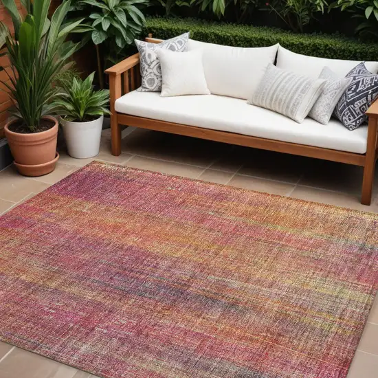 Red and Orange Striped Washable Non Skid Indoor Outdoor Area Rug Photo 1