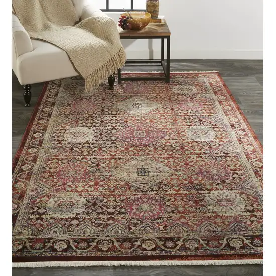 Red and Pink Oriental Power Loom Area Rug Photo 7