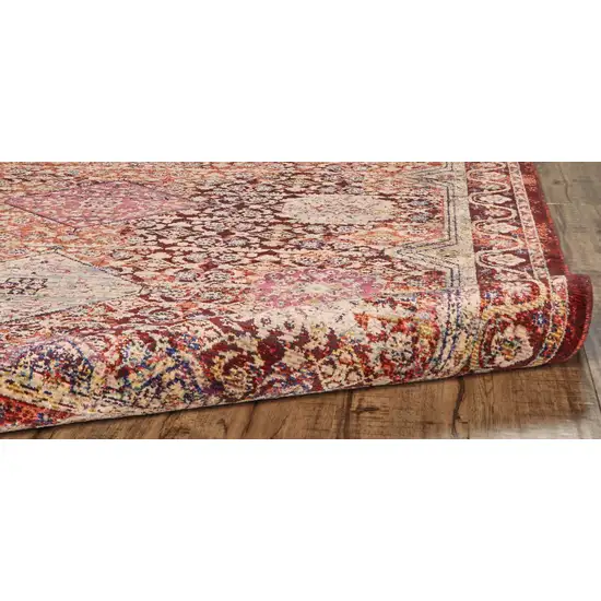 Red and Pink Oriental Power Loom Area Rug Photo 9