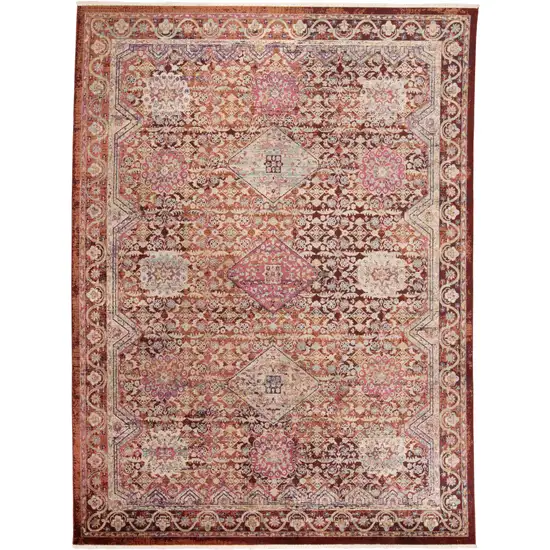 Red and Pink Oriental Power Loom Area Rug Photo 2