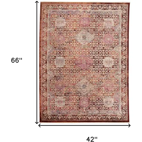 Red and Pink Oriental Power Loom Area Rug Photo 3