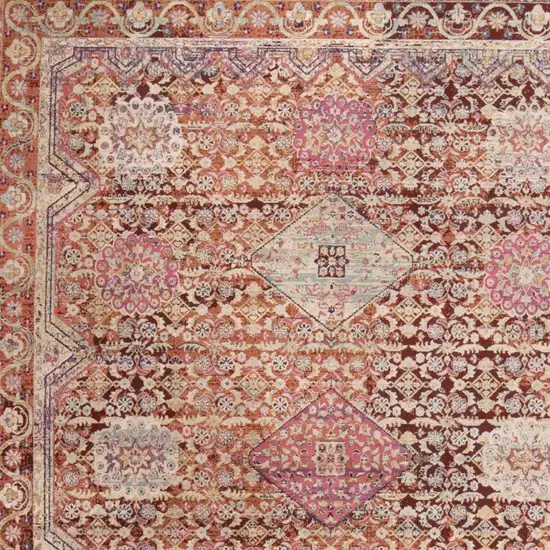 Red and Pink Oriental Power Loom Area Rug Photo 5